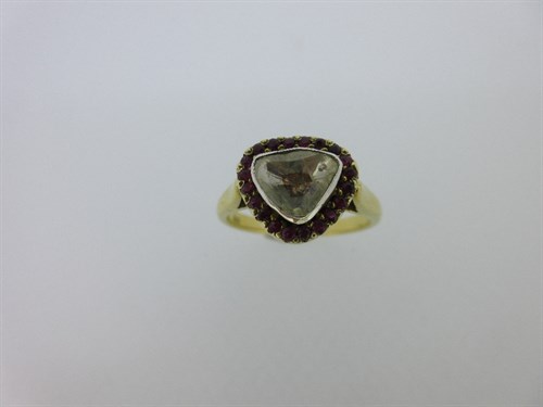 Lot 378 - A silver gilt ruby and diamond cluster ring and earpendant suite