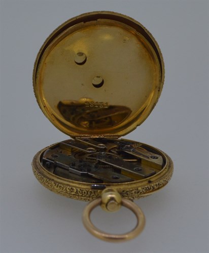 Lot 168 - An unsigned continental open faced pocket watch with accompanying Albertina chain