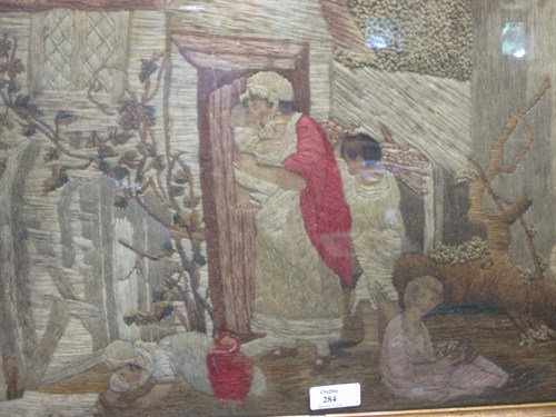 Lot 284 - A 19th century woolwork picture of a country...