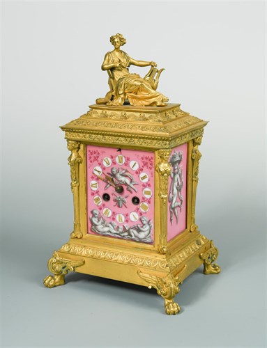 Lot 365 - A French 19th century ormolu and porcelain mounted table or mantel  clock