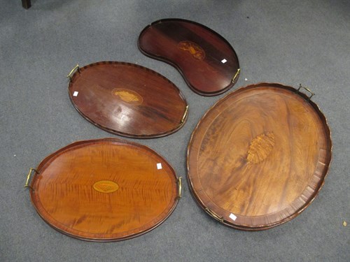 Lot 376 - A George III mahogany oval tea tray and three...