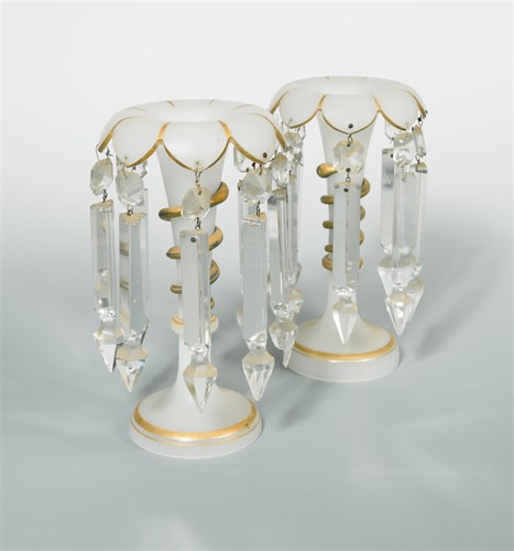 Lot 55 - A near pair of Victorian frosted glass table lustres
