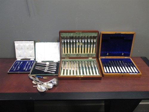 Lot 227 - A Victorian silver plated carving set, seven...