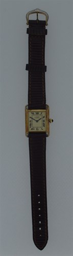 Lot 172 - Cartier - A vermeil 'Les must de Cartier' 'Tank' wristwatch