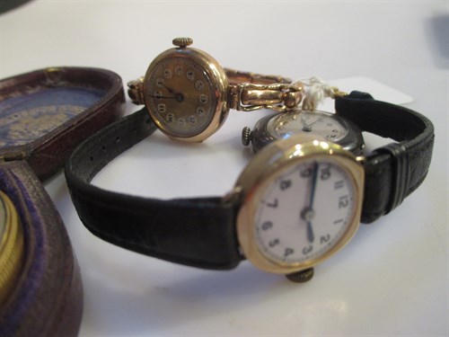 Lot 162 - Two lady's 9ct gold watches, one on a yellow...