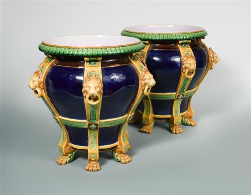 Lot 4 - A pair of Minton majolica jardinieres, circa 1870