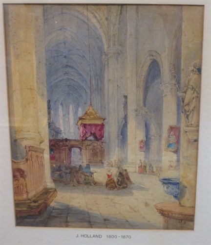 Lot 305 - James Holland (1800-1870) 'Cathedral interior',...