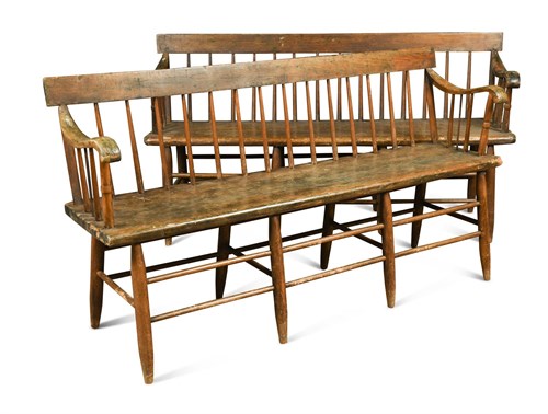 Lot 400 - A pair of 19th century Tennessee ash Windsor porch or garden benches