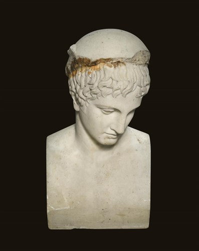 Lot 312 - A 19th century carved white marble bust of Mercury