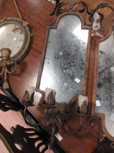 Lot 399 - A pair of three branch wall sconces with...