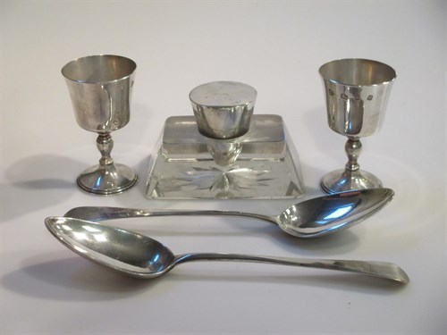 Lot 196 - A pair of modern silver miniature goblets; a...