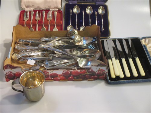 Lot 207 - A silver christening mug, a pair of Victorian...