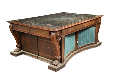 Lot 418 - A Regency rosewood and brass inlaid library table in the manner of  Gillows