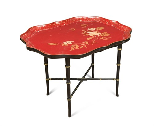 Lot 440 - A red lacquer tray on stand