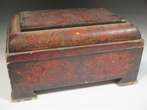 Lot 444 - A lacquer table casket decorated with hunting...