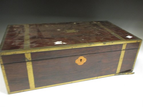 Lot 98 - A 19th century brass bound rosewood writing box