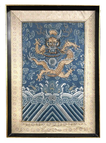 Lot 305 - A framed embroidered Chinese textile, 19th century