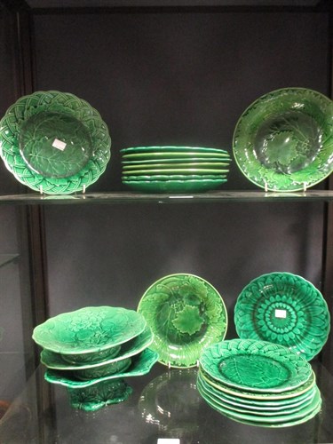 Lot 33 - Wedgwood green glazed leaf moulded and other...