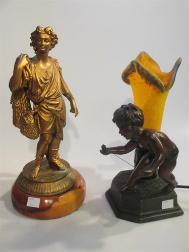 Lot 428 - A modern bronzed figural lamp, another lamp...
