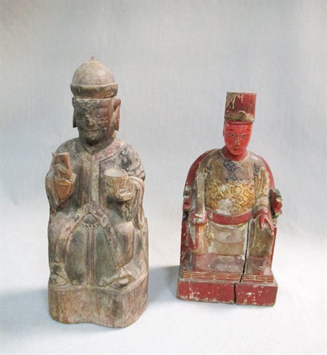 Lot 181 - A pair of wooden figures from a house altar or a temple, late 19th or early 20th century