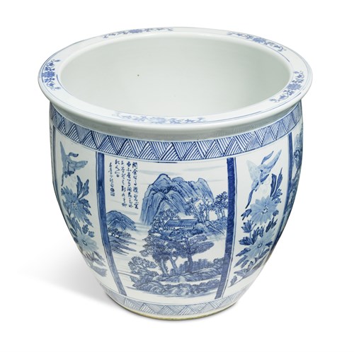Lot 91 - A large blue and white jardiniere, 20th century