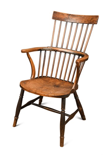 Lot 377 - An 18th century elm Windsor stick back armchair