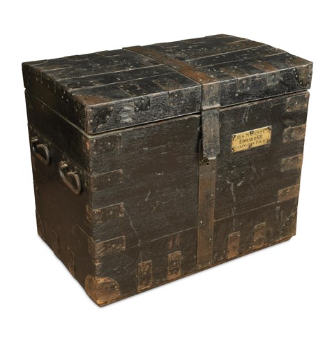 Lot 460 - An Edward VII oak and iron bound silver chest