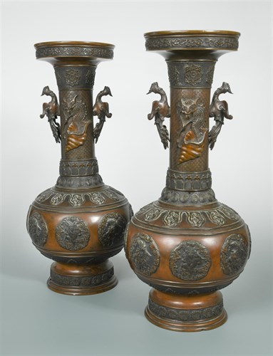 Lot 310 - A pair of Japanese Meiji period bronze vases