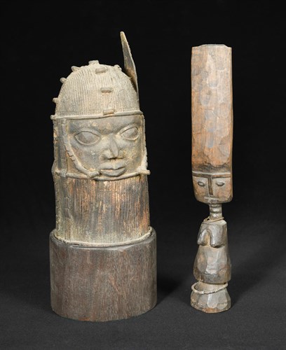 Lot 452 - A Benin Kingdom court style bronze head of a king