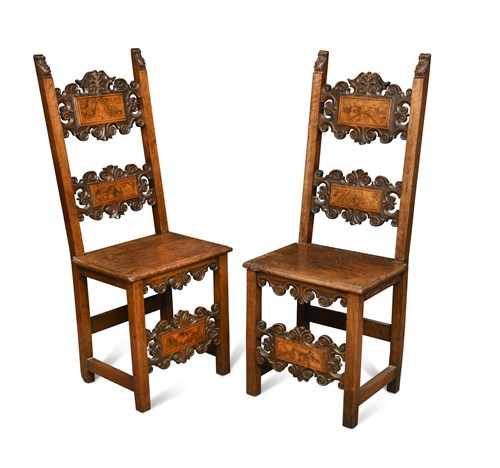 Lot 394 - A pair 17th century Italian walnut hall chairs
