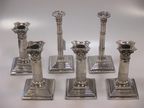 Lot 240 - Two pairs of Victorian silver dwarf Corinthian...