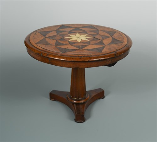 Lot 318 - A late Georgian satinwood, rosewood and mahogany miniature snap-top centre table, circa 1830