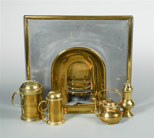 Lot 342 - A Victorian brass model of an arched fireplace