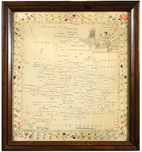 Lot 354 - A George III silk work map of England and Wales