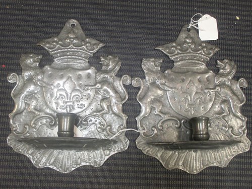 Lot 83 - Pair of pewter candle sconces, in 17th century...