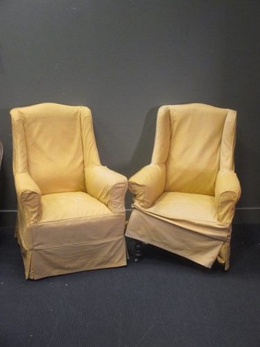 Lot 465 - Two similar late Victorian armchairs on turned...