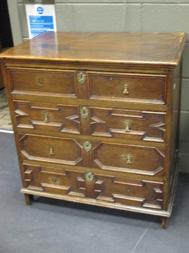 Lot 408 - A 17th century oak chest of drawers, with...