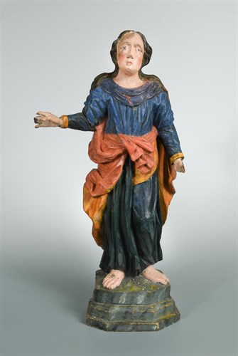 Lot 348 - A late 18th or early 19th century Continental carved wood polychrome figure of a Saint
