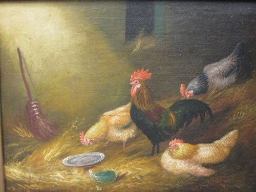 Lot 286 - M Jackson, Poultry amongst hay in a barn,...