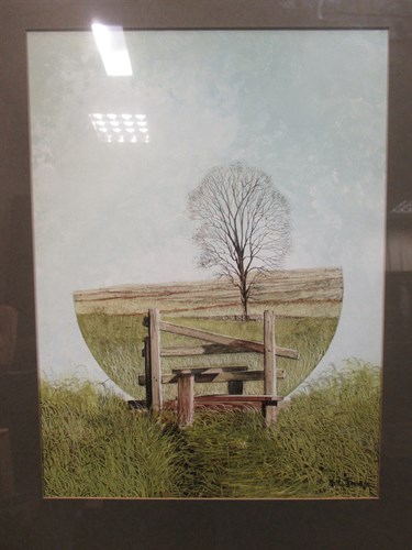 Lot 338 - Neil Simone (1947-), Stylized landscape with...