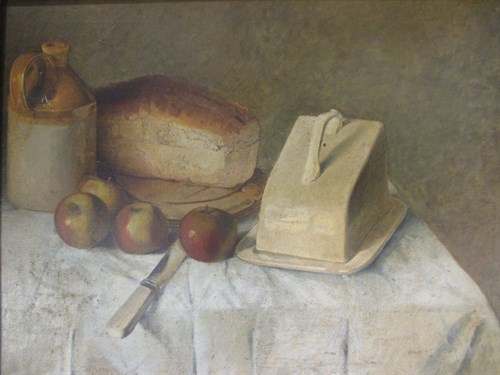 Lot 290 - P Marchton, Still life of cider jug, apples,...