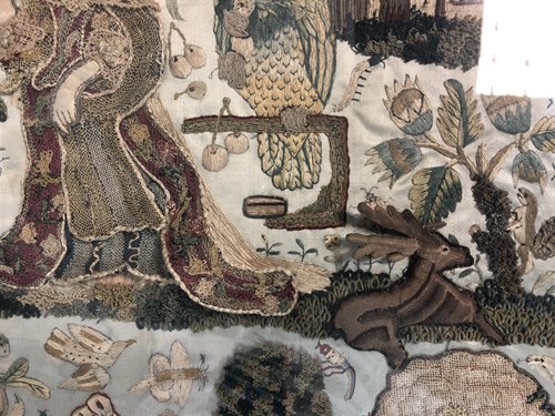 Lot 351 - A rare 17th century stumpwork picture of Charles II and Catherine of Braganza, dated 1670