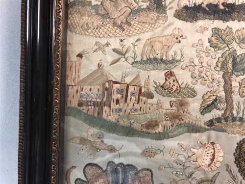 Lot 351 - A rare 17th century stumpwork picture of Charles II and Catherine of Braganza, dated 1670