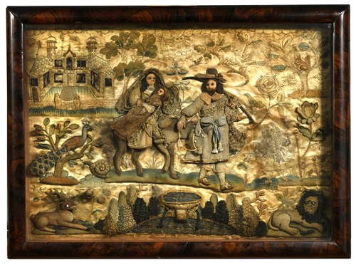 Lot 352 - A 17th century stumpwork picture depicting the Flight into Egypt