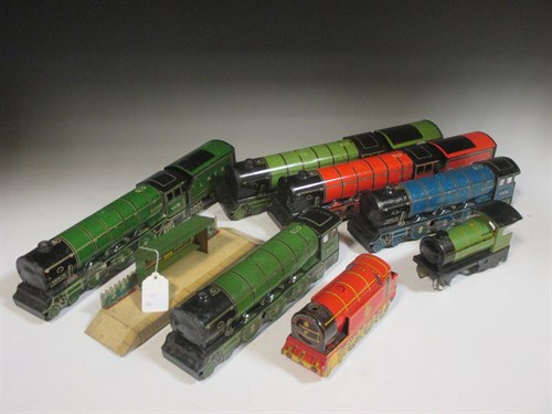 Lot 55 - Tinplate floor trains - Mettoy British...