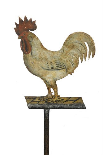 Lot 337 - A late 19th century toleware cockerel weather vane