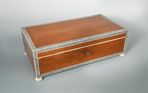 Lot 317 - A 19th century Anglo-Indian ebony and ivory inlaid sandalwood table box