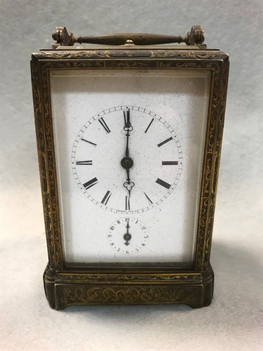 Lot 370 - A French 19th century carriage clock with alarm by Moser