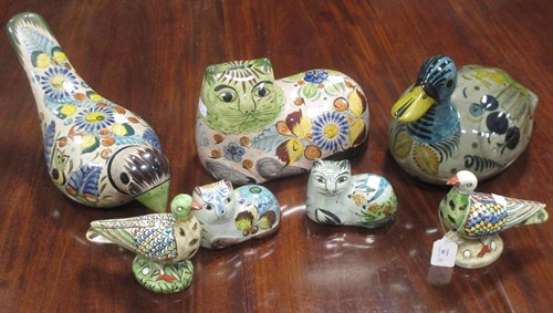Lot 86 - Four Mexican painted terracotta birds and...
