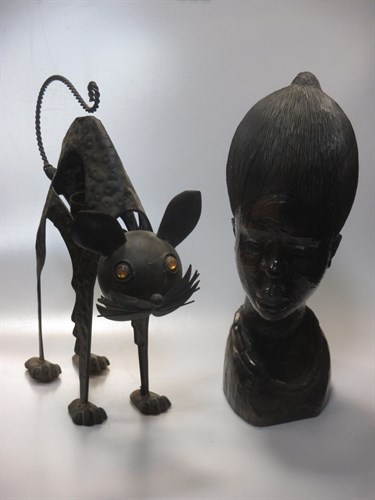 Lot 52 - An African head, an African bowl and a metal...